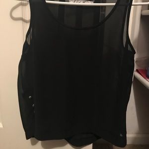 Sheer black tank with buttons and pleated back